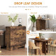 Extendable Dining Table, Collapsible Folding Table w/ 2-tier Shelves and Rolling Casters, Rustic Brown
