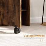 Extendable Dining Table, Collapsible Folding Table w/ 2-tier Shelves and Rolling Casters, Rustic Brown