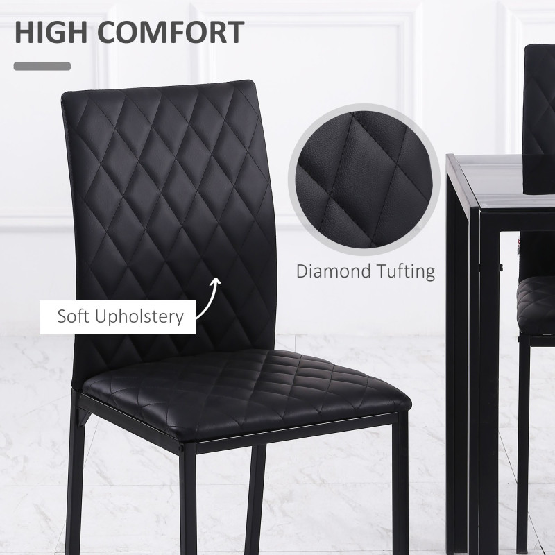 Set of 6 Modern Dining Chairs, Tufted High Back Side Chairs with Upholstered Seat, Steel Legs for Living Room, Black