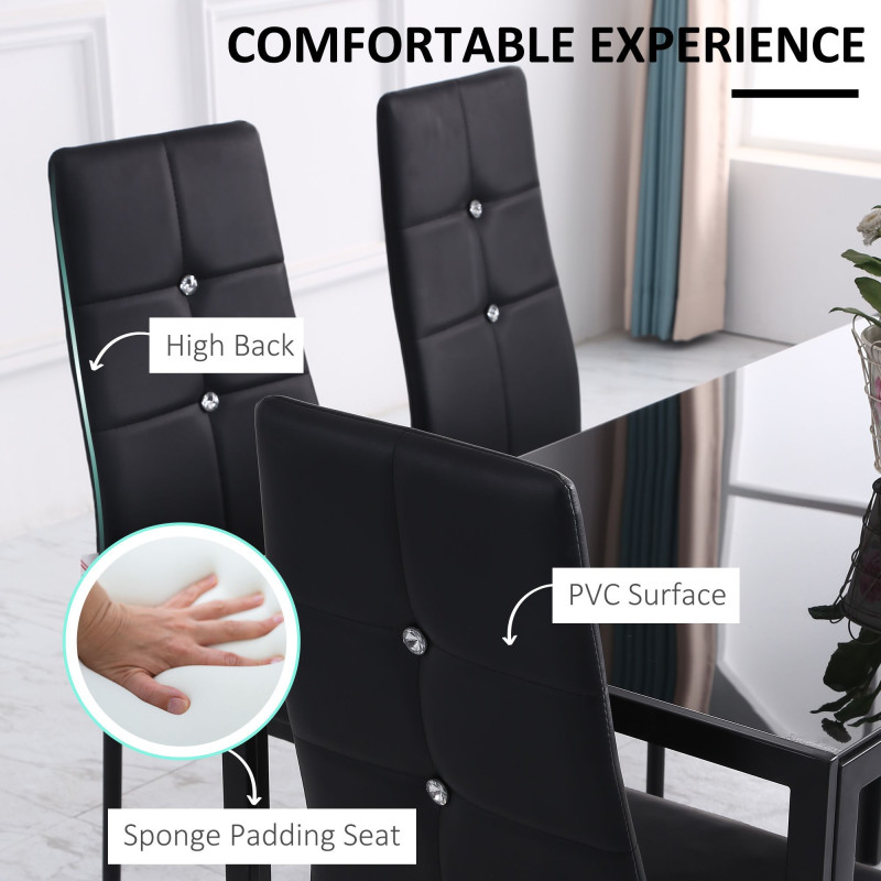 Set of 6 Button Tufted Back Side Chairs with Upholstered Seat, Steel Legs for Living Room, Kitchen, Bedroom, Black