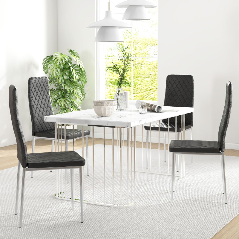 Kitchen Chairs Set of 4, Dining Chairs w/ Faux Leather Upholstery and Steel Legs for Living Room, Dining Room, Black
