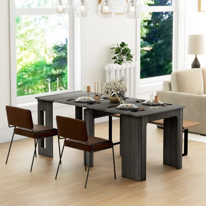 Extendable Dining Table, Expandable Kitchen Table for Small Spaces, Seats up to 6 People, Grey