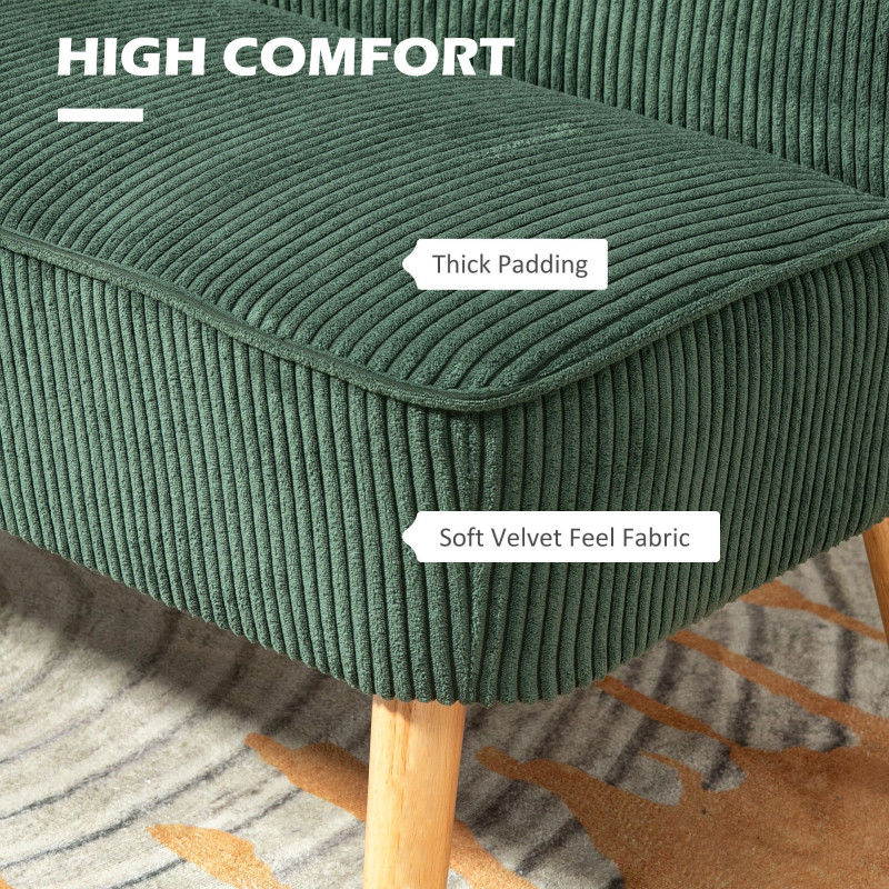 Modern 2 Seater Sofa, Upholstered Two Seater Couch with Rubber Wood Legs, Green