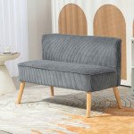 Modern 2 Seater Sofa, Upholstered Two Seater Couch with Rubber Wood Legs, Grey
