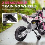 Qaba 12V Kids Dirt Bike, Electric Motorcycle with Twist Grip Throttle, Training Wheels, Rear Suspension & Music, Pink