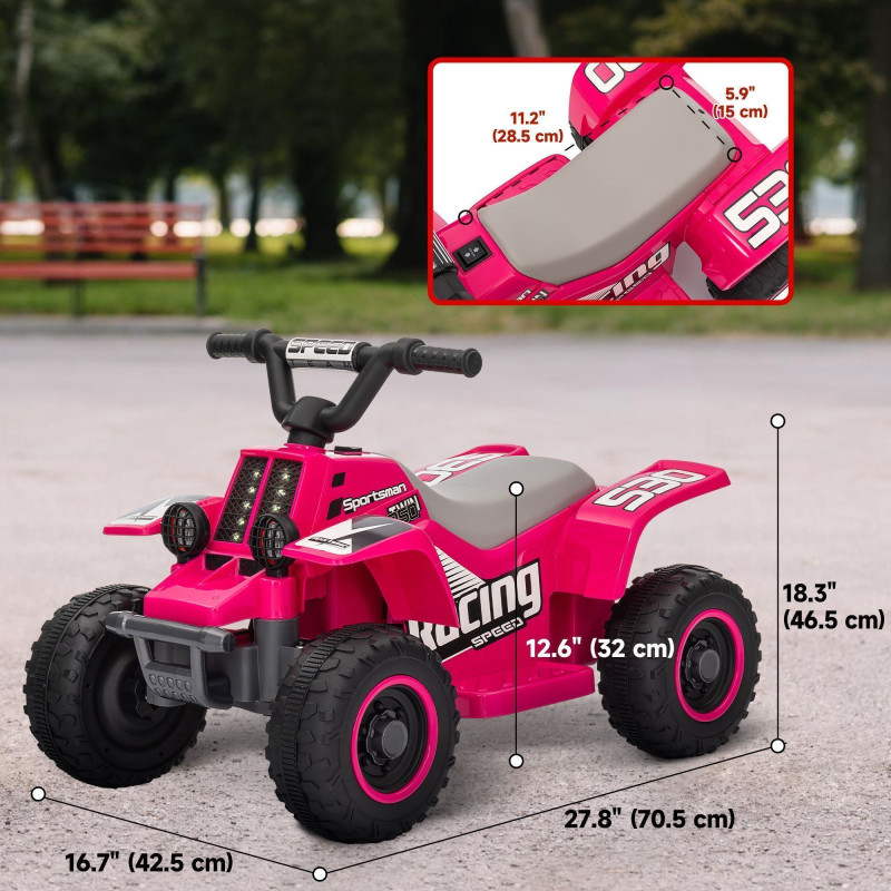 Qaba 6V Kids ATV Quad, 4 Wheeler Battery Powered Electric Ride on Car w/ Lights, Forward Backward, Pink