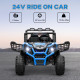Qaba 2 Seater 24V Electric Car for Kids w/ Remote Control, 3 Speed, LED Lights, Music, Horn, Spring Suspension, Blue