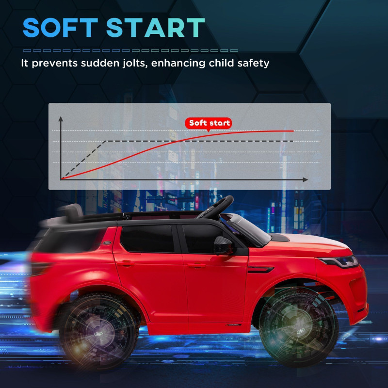 Qaba Land Rover Discovery Sport Licensed 12V Ride on Car w/ Remote, Soft Start, LED Lights, Music Horn, Red