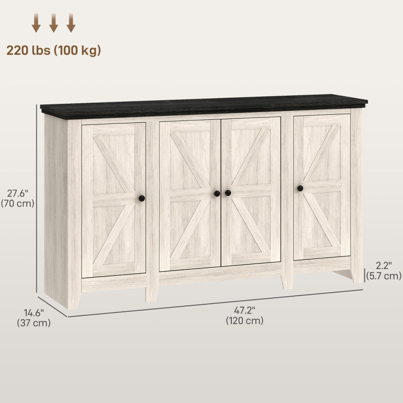 Rustic Sideboard, Buffet Cabinet with Adjustable Shelves for Living Room, Dining Room, Entryway, White Wood Grain