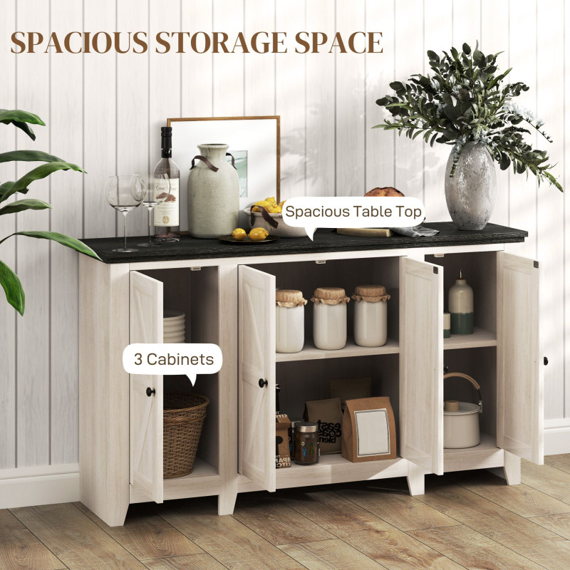 Rustic Sideboard, Buffet Cabinet with Adjustable Shelves for Living Room, Dining Room, Entryway, White Wood Grain