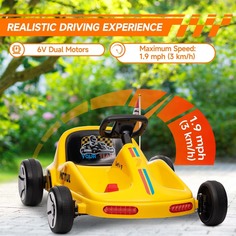 Qaba 6V Electric Go Kart for Aged 3-5 Kids with Music, Light, Horn, Yellow