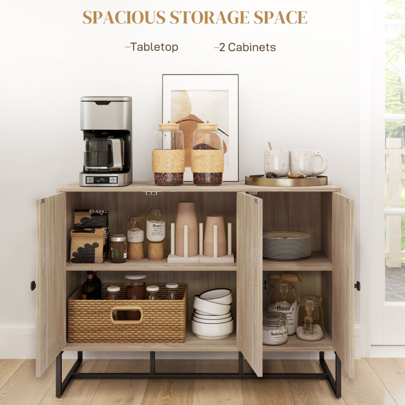 Modern Sideboard, Buffet Cabinet with Adjustable Shelves, 3 Chevron Doors for Living Room, Hallway, Oak Wood Grain