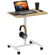 Height Adjustable Standing Desk, Pneumatic Sit Stand Desk with Wheels and Headphone Hook, Natural Wood Grain