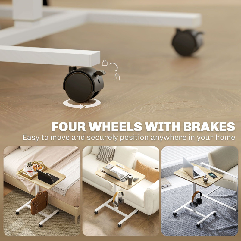 Height Adjustable Standing Desk, Pneumatic Sit Stand Desk with Wheels and Headphone Hook, Natural Wood Grain