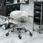 Cosmetic Stool 360° Rotate Height Adjustable Salon Massage Spa Chair Hydraulic Rolling Faux Leather Saddle Stool Mobility, Cream White
