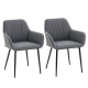 Dining Chairs Set of 2, Linen Upholstery Accent Chair with Back, Armrest, Metal Legs, Dark Grey