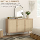 Kitchen Sideboard Cabinet, Boho Storage Cabinet with Shelves, Wood Legs, Decorative Rattan Doors, Natural