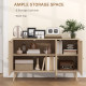Kitchen Sideboard Cabinet, Boho Storage Cabinet with Shelves, Wood Legs, Decorative Rattan Doors, Natural