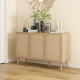Kitchen Sideboard Cabinet, Boho Storage Cabinet with Shelves, Wood Legs, Decorative Rattan Doors, Natural