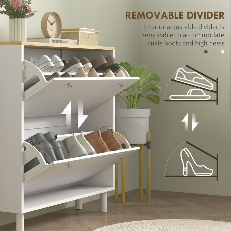 2 Drawers Shoe Storage Cabinet with Adjustable Shelves for 16 Pairs of Shoes, White