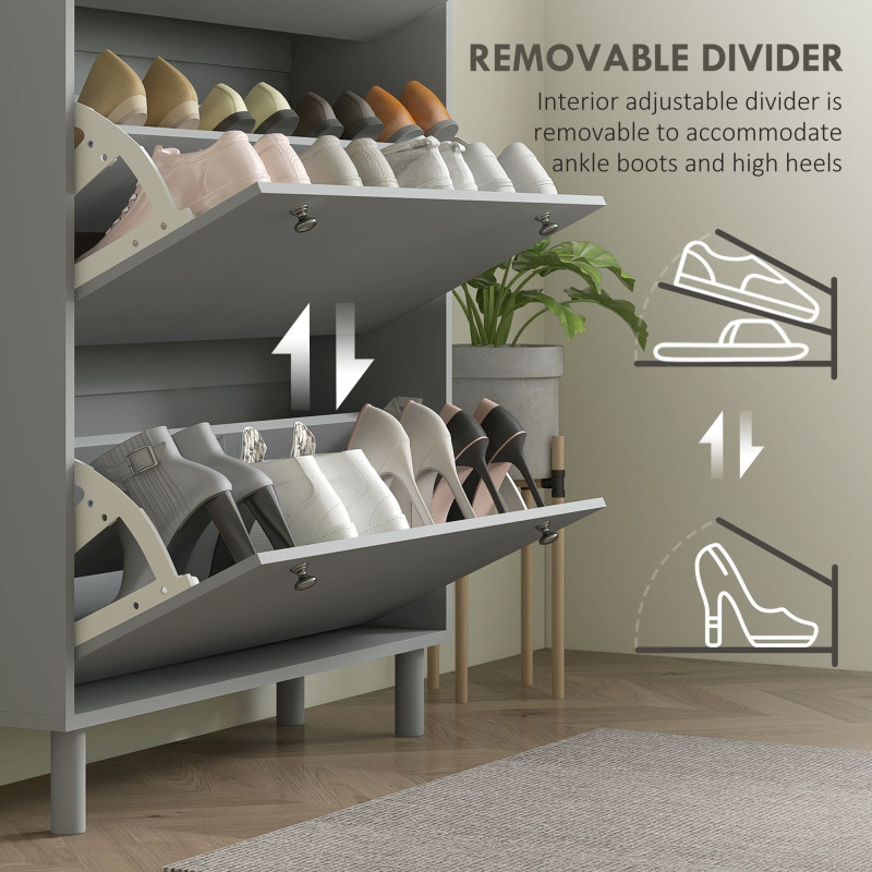 Entryway Shoe Storage Small Modern Flip-Flop Shoe Cabinet with 3 Flip Drawers Adjustable Shelves for 24 Pairs of Shoes, Grey