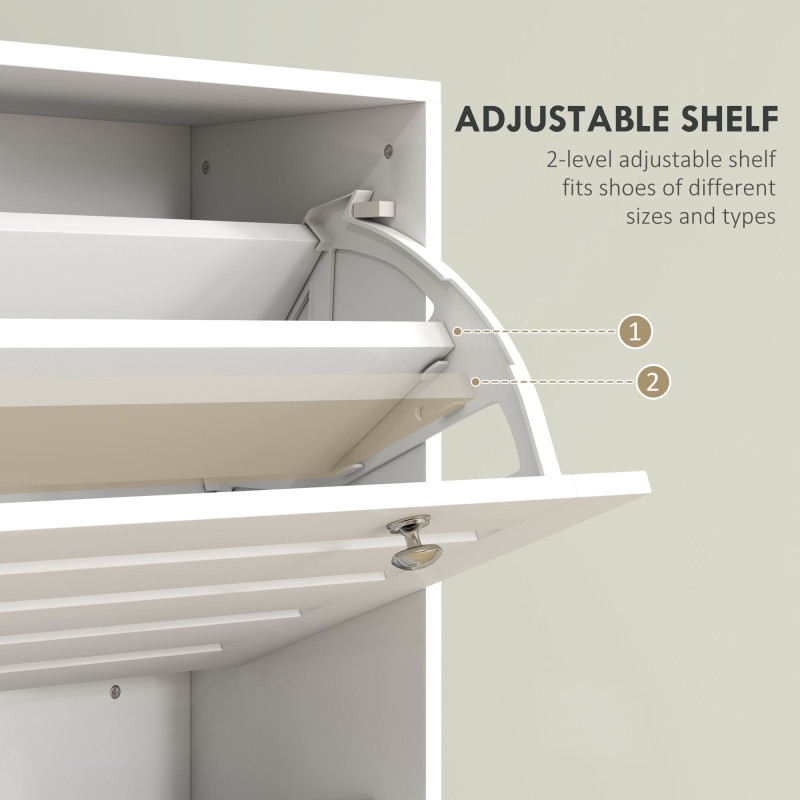 Narrow Shoe Storage Cabinet, 3 Flip Drawers, Adjustable Shelves, 24 Pairs Capacity, White