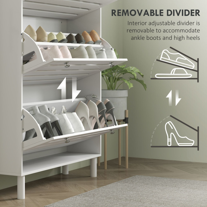 Narrow Shoe Storage Cabinet, 3 Flip Drawers, Adjustable Shelves, 24 Pairs Capacity, White