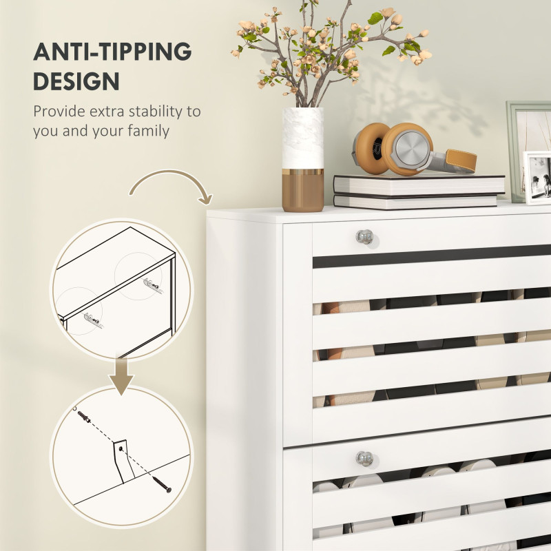 Narrow Shoe Storage Cabinet, 3 Flip Drawers, Adjustable Shelves, 24 Pairs Capacity, White