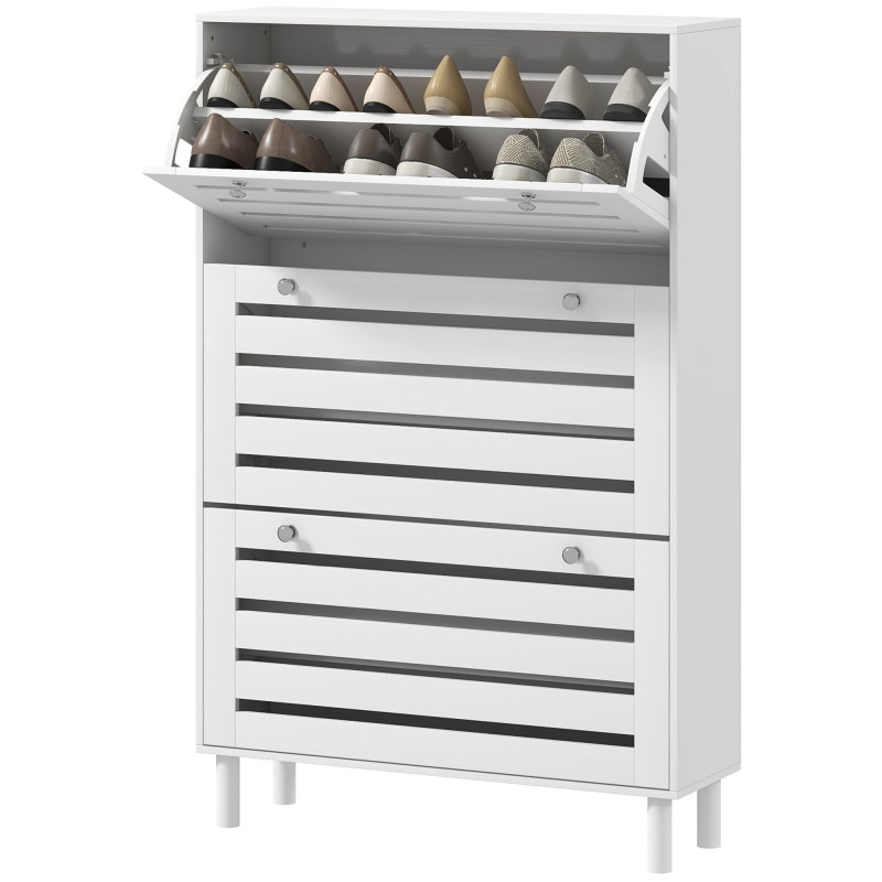 Narrow Shoe Storage Cabinet, 3 Flip Drawers, Adjustable Shelves, 24 Pairs Capacity, White