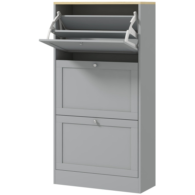 Modern Shoe Storage with 3 Flip Drawers and Adjustable Shelves, Shoe Cabinet Organizer for 12-18 Pairs of Shoes, Grey