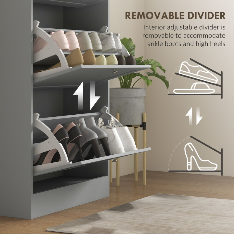 Modern Shoe Storage with 3 Flip Drawers and Adjustable Shelves, Shoe Cabinet Organizer for 12-18 Pairs of Shoes, Grey