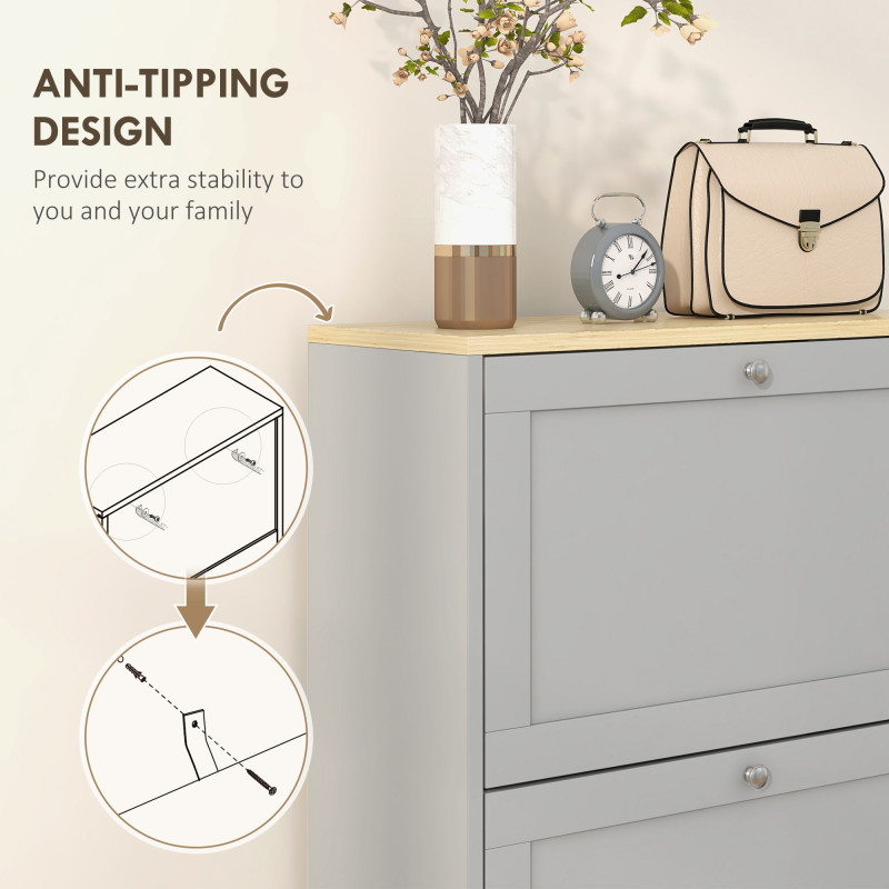Modern Shoe Storage with 3 Flip Drawers and Adjustable Shelves, Shoe Cabinet Organizer for 12-18 Pairs of Shoes, Grey