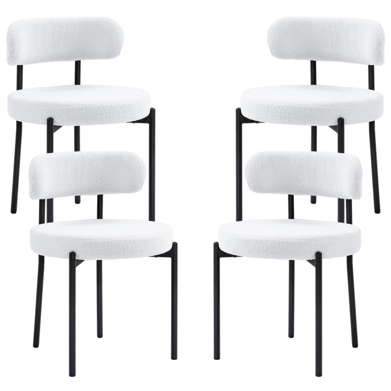 4 Pieces Kitchen Chairs, Modern Dining Chairs w/ Berber Fleece Upholstery and Steel Legs for Living Room, Cream White