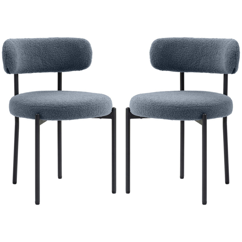 2 Pieces Kitchen Chairs, Modern Dining Chairs w/ Berber Fleece Upholstery and Steel Legs for Living Room, Grey