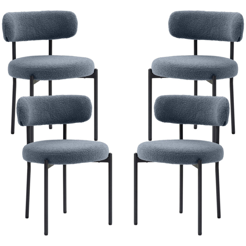 4 Pieces Kitchen Chairs, Modern Dining Chairs w/ Berber Fleece Upholstery and Steel Legs for Living Room, Grey