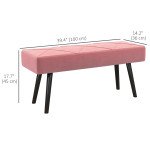 39 Inches Upholstered Bedroom Bench, Modern End of Bed Bench with Steel Legs, Pink