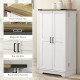 Farmhouse Kitchen Pantry Storage Cabinet, Kitchen Pantry Cabinet with Doors and Adjustable Shelves, Cream White