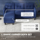 L-shaped Sofa, 3 Seater Sectional Couch with Ottoman, Corner Sofa with Thick Padded Cushion and Wood Legs, Dark Blue