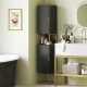 Tall Bathroom Storage Cabinet, Modern Narrow Bathroom Cabinet with Diamond Chevron Pattern and Adjustable Shelf, Black