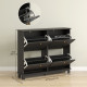 Modern Shoe Storage Cabinet, Narrow Shoe Cabinet with 4 Flip Drawers, Adjustable Shelves, 5 Legs for Entryway, Black