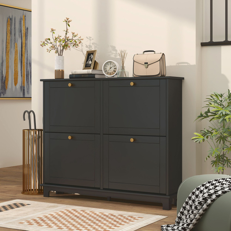 Modern Shoe Storage Cabinet, Narrow Shoe Cabinet with 4 Flip Drawers, Adjustable Shelves, 5 Legs for Entryway, Black