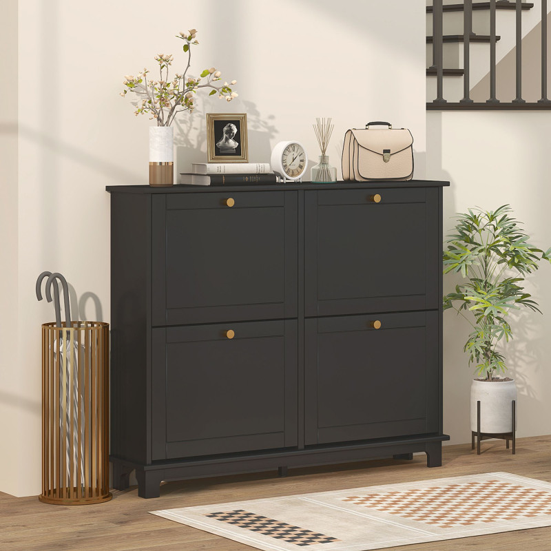 Modern Shoe Storage Cabinet, Narrow Shoe Cabinet with 4 Flip Drawers, Adjustable Shelves, 5 Legs for Entryway, Black