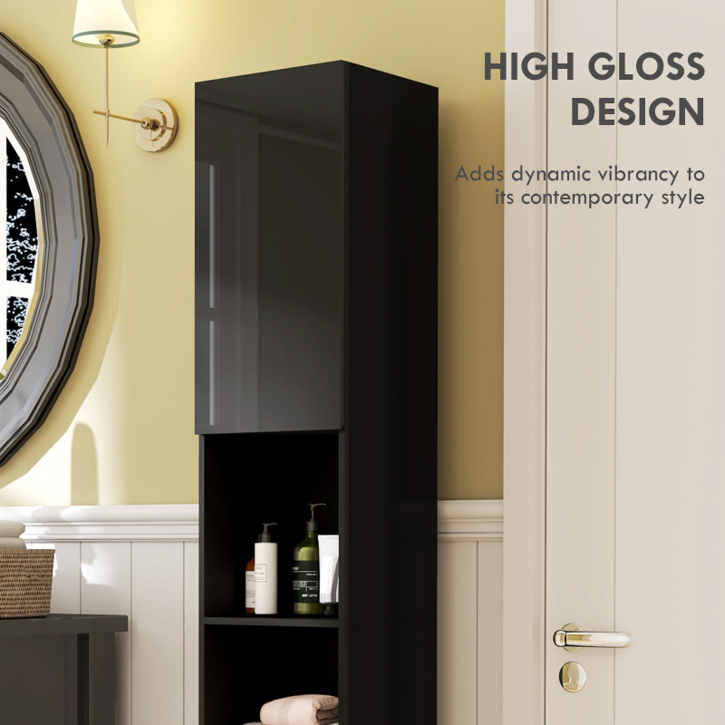 Tall Bathroom Cabinet, High Gloss Storage Cabinet with Doors and Adjustable Shelves, 11.8