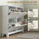 Modern Shoe Storage Cabinet, Narrow Shoe Cabinet with 4 Flip Drawers, Adjustable Shelves, 5 Legs for Entryway, White