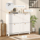 Modern Shoe Storage Cabinet, Narrow Shoe Cabinet with 4 Flip Drawers, Adjustable Shelves, 5 Legs for Entryway, White