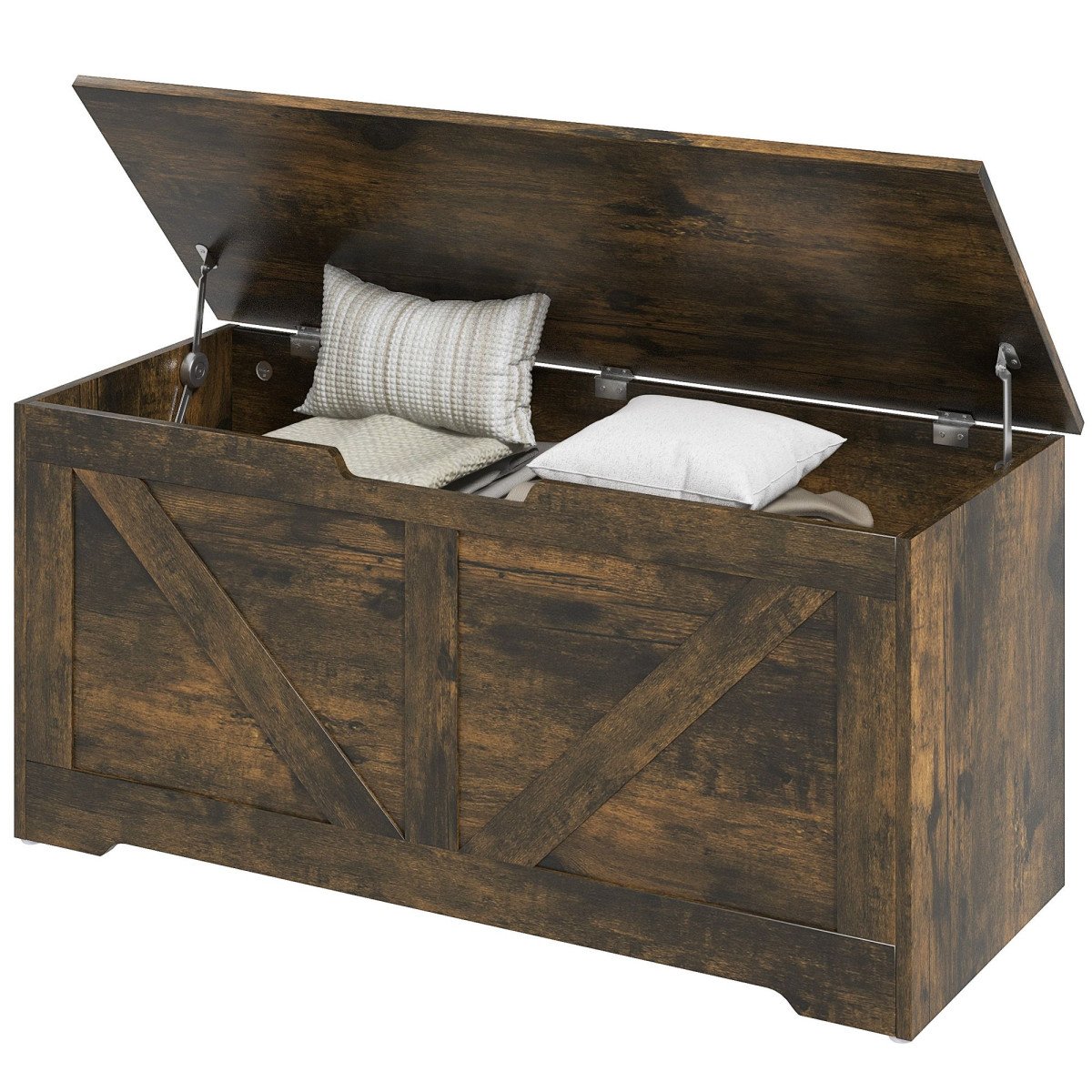 39.4 Inches Storage Chest, Storage Trunk with 2 Safety Hinges for Living Room, Brown Wood Grain