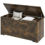39.4 Inches Storage Chest, Storage Trunk with 2 Safety Hinges for Living Room, Brown Wood Grain