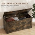 39.4 Inches Storage Chest, Storage Trunk with 2 Safety Hinges for Living Room, Brown Wood Grain