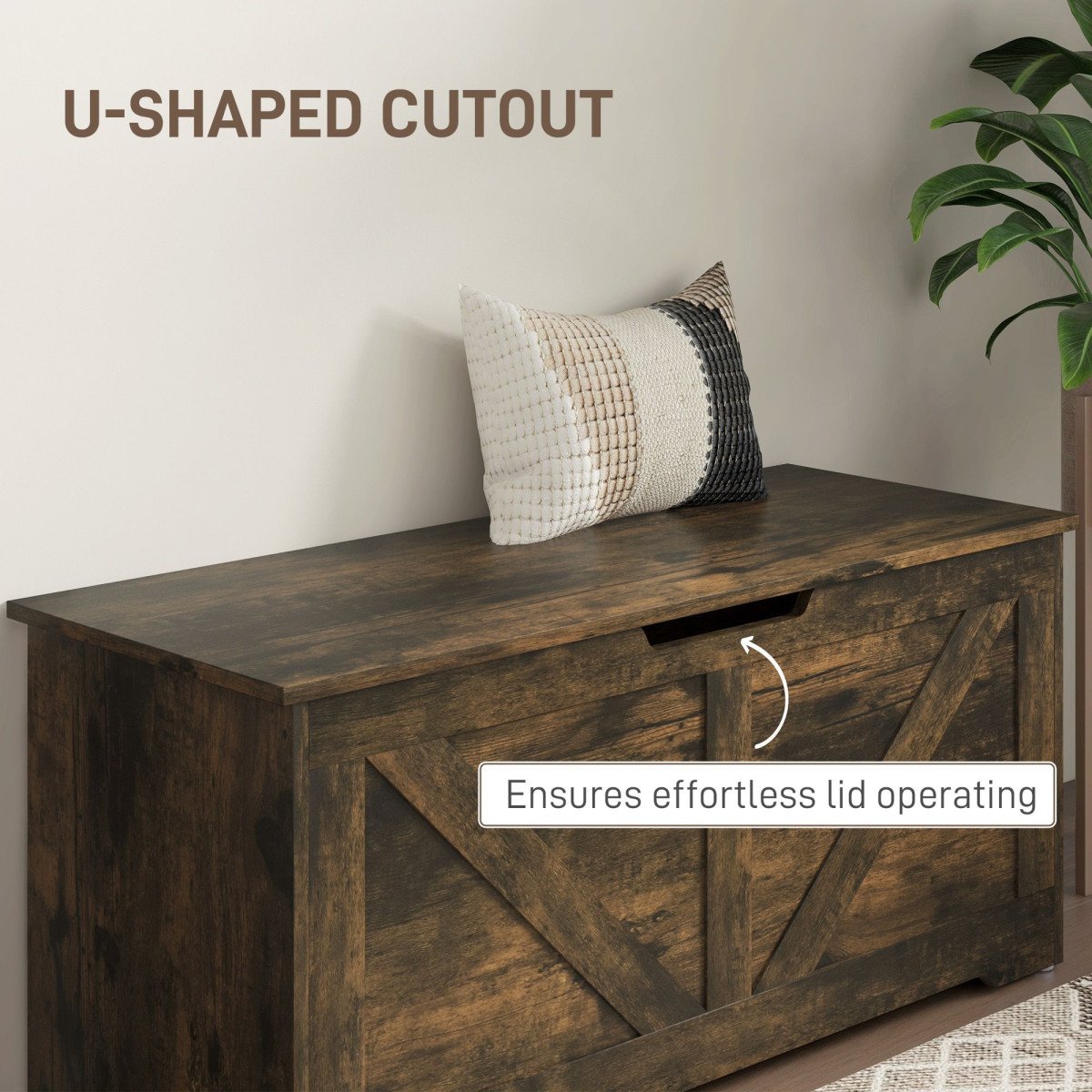 39.4 Inches Storage Chest, Storage Trunk with 2 Safety Hinges for Living Room, Brown Wood Grain
