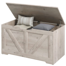 31.5 Inches Storage Chest, Storage Trunk with 2 Safety Hinges for Living Room, Grey Wood Grain